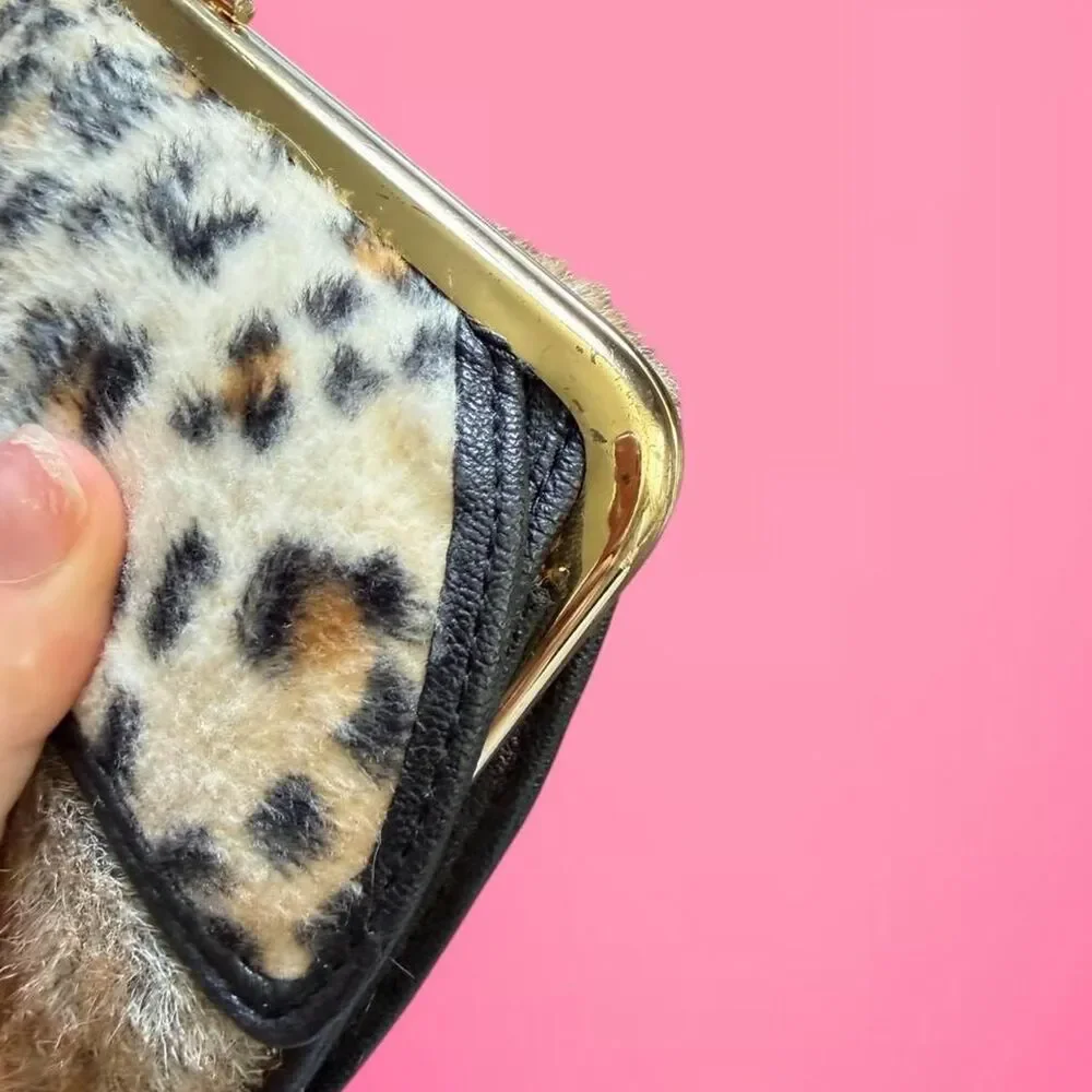 vintage 90s y2k Guang Tong faux fur leopard wallet RARE